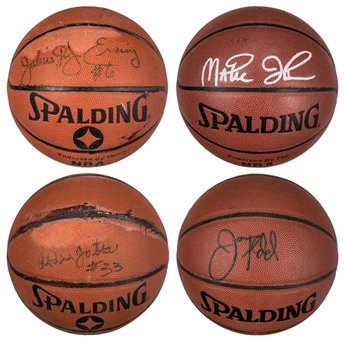 Lot of (4) Hall of Famers Signed Basketballs: Kidd, Abdul-Jabbar, Johnson & Erving (SGC)